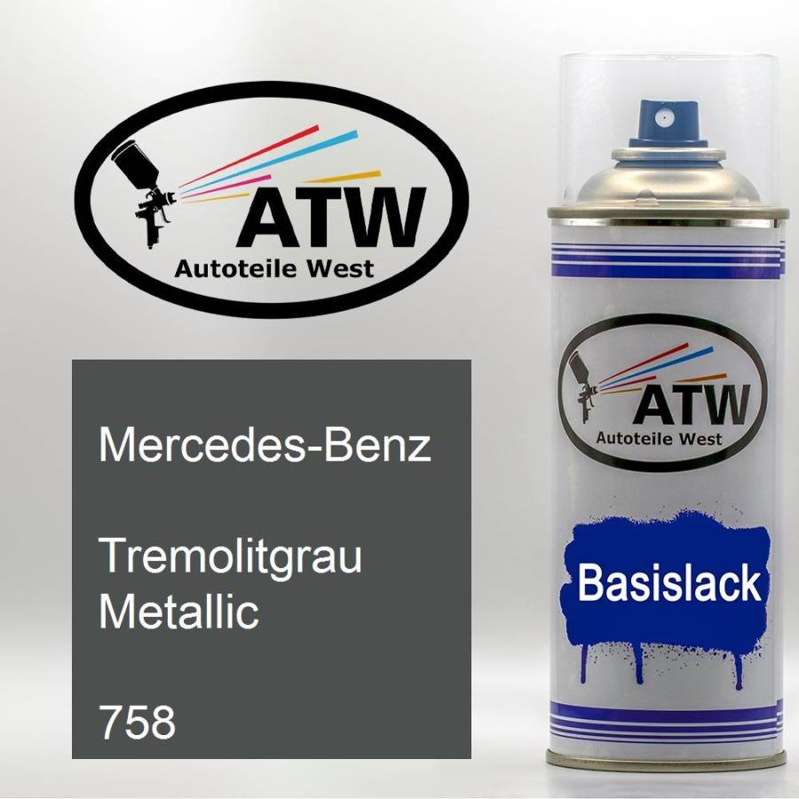 Mercedes-Benz, Tremolitgrau Metallic, 758: 400ml Sprühdose, von ATW Autoteile West.